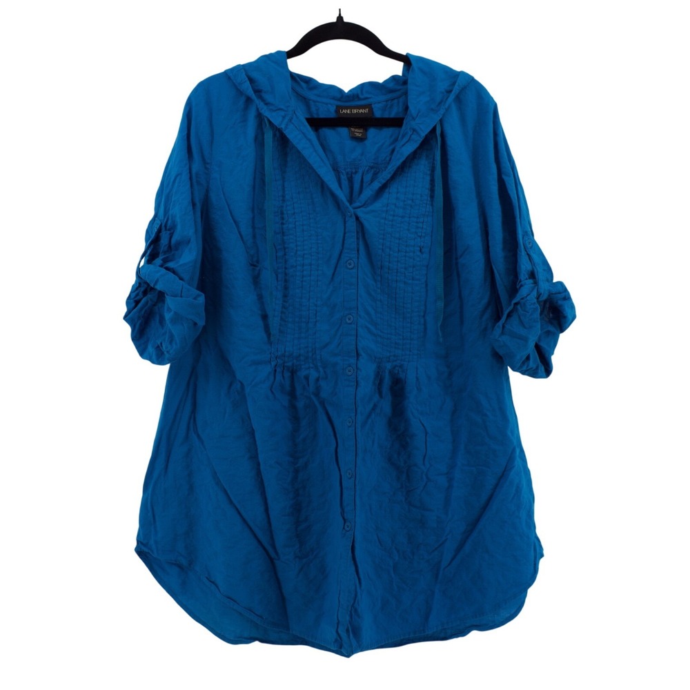 Lane Bryant Womens 22/24 Blue Hooded Tunic Shirt Coastal Preppy Cotton Nautical